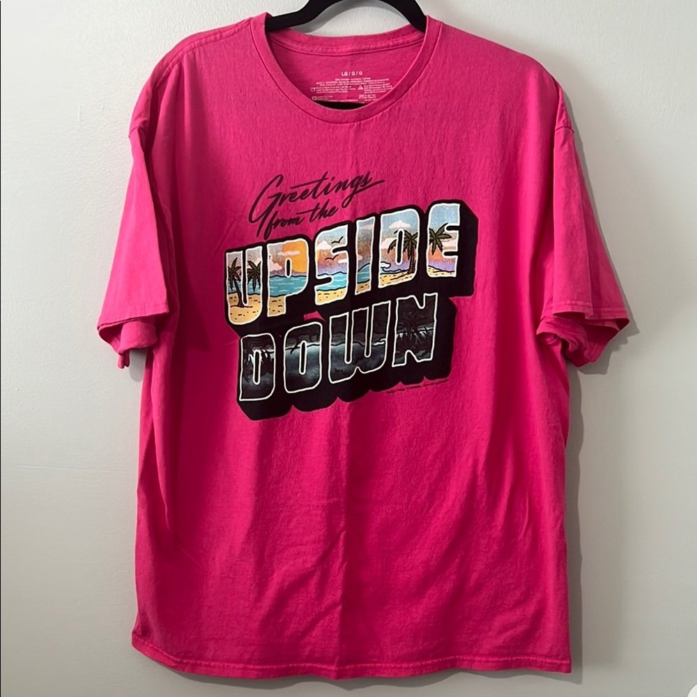 Stranger Things Upside Down Postcard Hot Pink Short Sleeve Tee